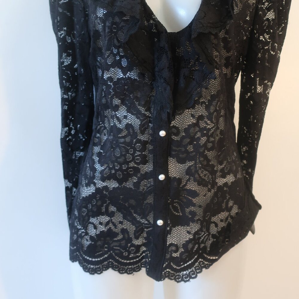 NWT Women Generation Love (Item-303) Black Corsa Lace Puff Sleeve Blouse Top L - Picture 10 of 14